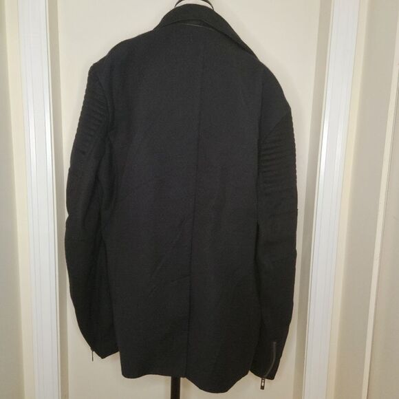 Wool Leather Bomber Blazer Moto Jacket - Picture 3 of 15